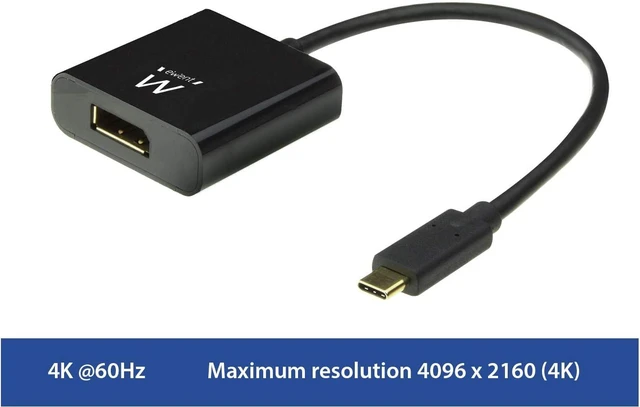 Alt view image 2 of 6 - Ewent EW9825 USB-C to Displayport Cable, USB-C Displayport Cable Length 0,15m, 4K @ 60Hz USB-C Converter, Connect Additional Monitor to Laptop
