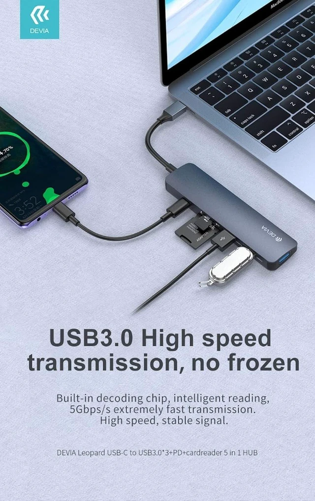 Alt view image 2 of 6 - 5 in 1 Type-C HUB to USB 3 Card Reader and PD Charge