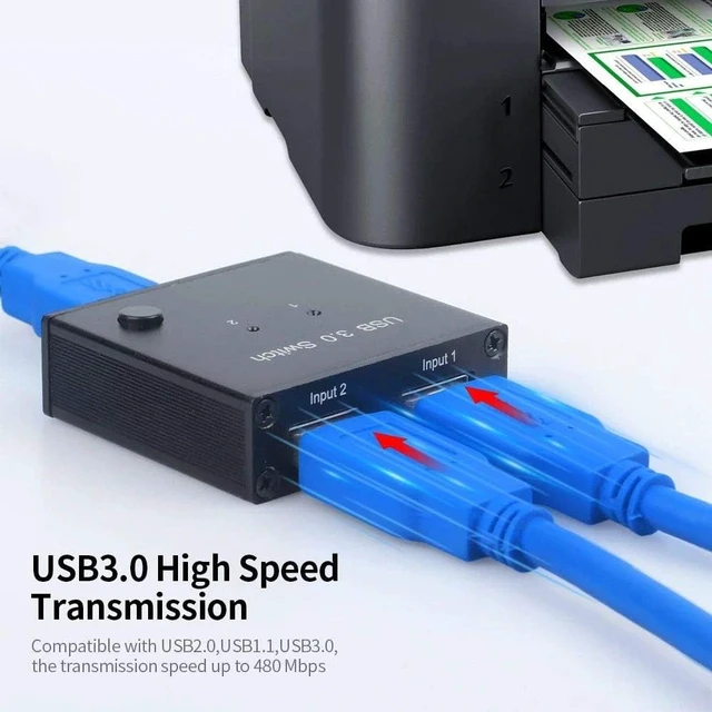 Alt view image 5 of 7 - AM-U301 2-in-1 USB3.0 Sharing Switch 2 Computer Hosts Share Mouse/Keyboard/Printer/U Disk