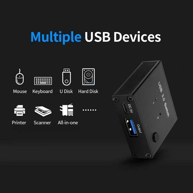Alt view image 7 of 7 - AM-U301 2-in-1 USB3.0 Sharing Switch 2 Computer Hosts Share Mouse/Keyboard/Printer/U Disk