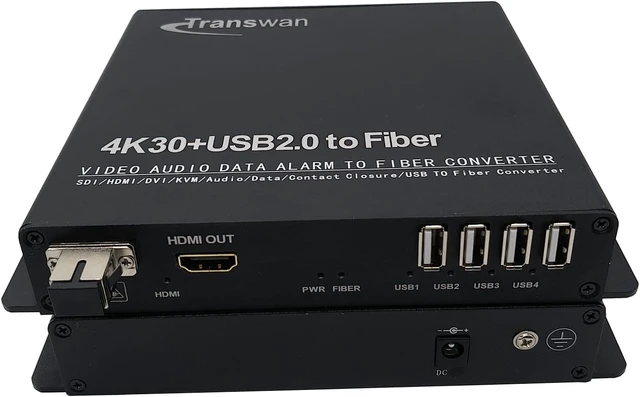 Alt view image 2 of 4 - 4K HDMI Over 1 Fiber Extender with 4 Ports USB 2.0 Hub & 4K HDMI (4K @30Hz) to 5 Km SMF, Extending Touch Screen to Control PC