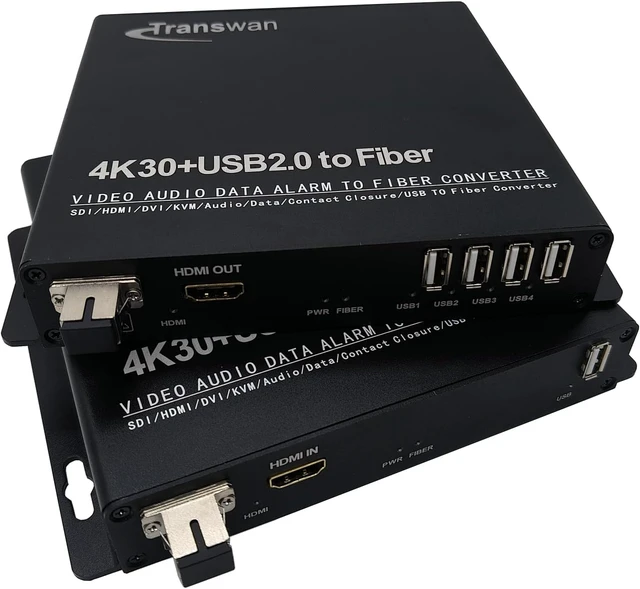 Alt view image 3 of 4 - 4K HDMI Over 1 Fiber Extender with 4 Ports USB 2.0 Hub & 4K HDMI (4K @30Hz) to 5 Km SMF, Extending Touch Screen to Control PC