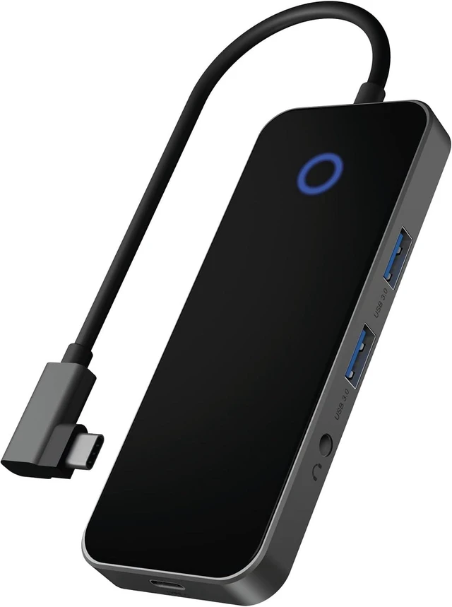 Main image of Icy Box 8-in-1 USB-C Hub with Scratch-Resistant Glass Surface, 4K HDMI, USB 3.0 Hub, Card Reader, 100W Power Delivery, 3.5mm Audio, Aluminium, Black/Grey