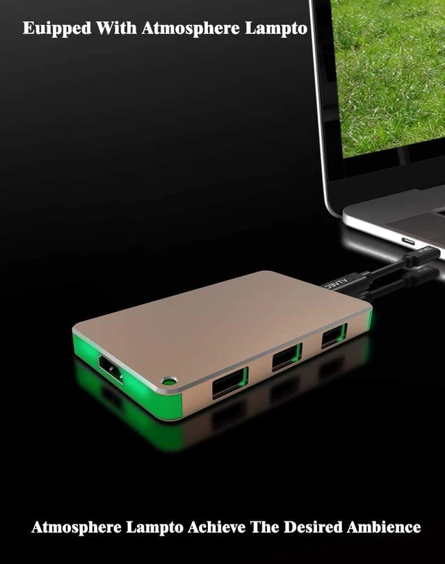 Alt view image 5 of 7 - 1Pcs Golden USB-C Docking Station, USB C Hub Adapter,Type C Hub,1 USB-C Host Port,1 USB-C Charging Port,HDMI VGA for Laptop or Smartphone