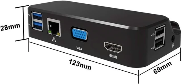 Alt view image 3 of 6 - 1Pcs Obsidian Black USB C Hub Adapter,2 USB 3.0 Type-A 2 USB 2.0 Type-A,1 HDMI Resolution Up to QHD Display,1 VGA Resolution Up to to FHD display,1 Gigabit Ethernet,1 Stereo/Mic Combo Port
