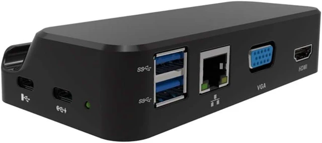 Alt view image 6 of 6 - 1Pcs Obsidian Black USB C Hub Adapter,2 USB 3.0 Type-A 2 USB 2.0 Type-A,1 HDMI Resolution Up to QHD Display,1 VGA Resolution Up to to FHD display,1 Gigabit Ethernet,1 Stereo/Mic Combo Port