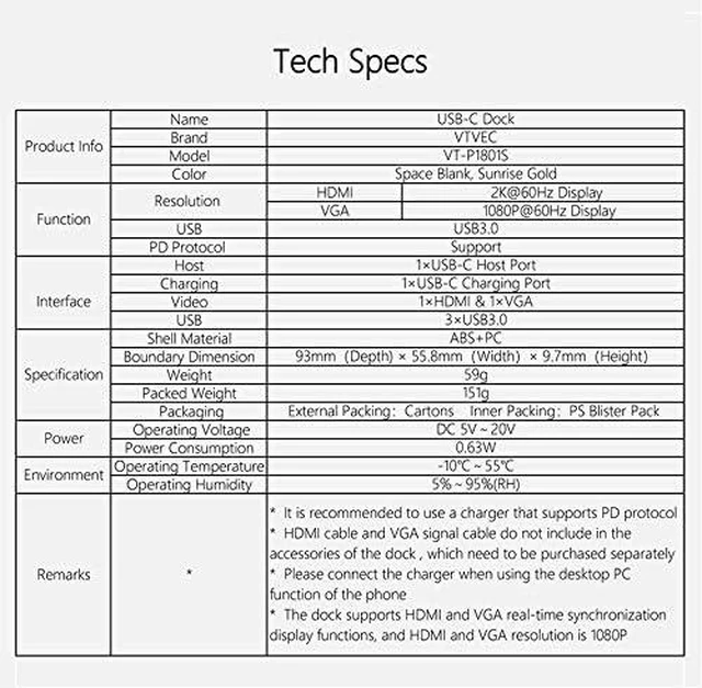Alt view image 6 of 7 - 1Pcs Golden USB-C Docking Station, USB C Hub Adapter,Type C Hub,1 USB-C Host Port,1 USB-C Charging Port,HDMI VGA for Laptop or Smartphone