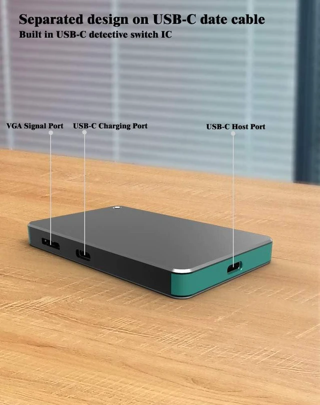 Alt view image 4 of 7 - 1Pcs Black USB C Hub Adapter,Type C Hub,1 USB-C Host Port,1 USB-C Charging Port,HDMI VGA for Laptop,Tablet or Smartphone