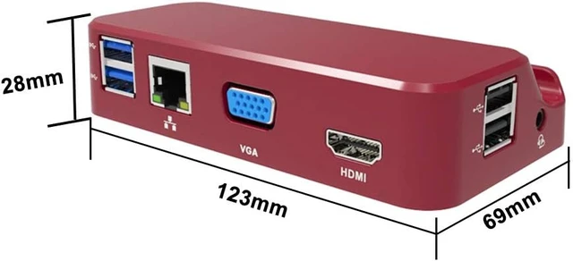 Alt view image 3 of 6 - 1Pcs Garnet Red USB C Hub Type C Hub, 2 USB 3.0 Type-A 2 USB 2.0 Type-A,1 HDMI Resolution Up to QHD Display,1 VGA resolution up to to FHD display,USB-C Power Delivery,For Your Laptop,Tablet
