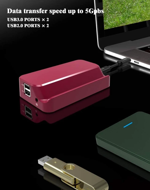 Alt view image 4 of 6 - 1Pcs Garnet Red USB C Hub Type C Hub, 2 USB 3.0 Type-A 2 USB 2.0 Type-A,1 HDMI Resolution Up to QHD Display,1 VGA resolution up to to FHD display,USB-C Power Delivery,For Your Laptop,Tablet