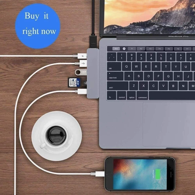 Alt view image 4 of 5 - Wiwu USB Hub 7 in 1 Type-C Hub 3.0 Dual Type-C USB Adapter with HDMI 4K Video PD Card Read SD/TF 3.0 USB Port for MacBook Pro and MacBook Air 2nd Gen 2018