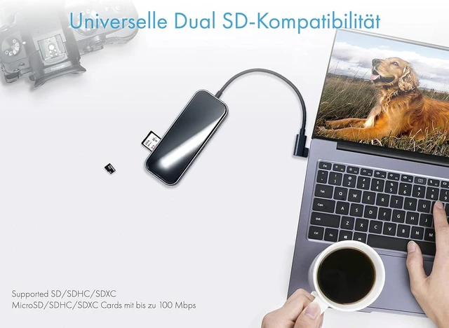 Alt view image 4 of 7 - Icy Box 8-in-1 USB-C Hub with Scratch-Resistant Glass Surface, 4K HDMI, USB 3.0 Hub, Card Reader, 100W Power Delivery, 3.5mm Audio, Aluminium, Black/Grey