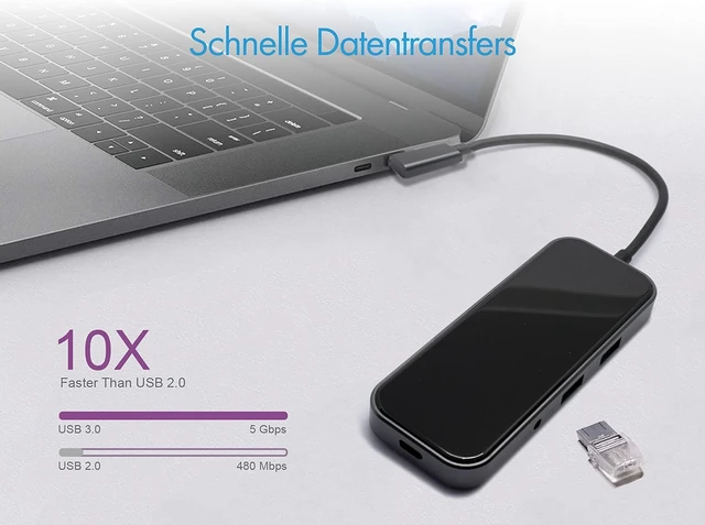 Alt view image 5 of 7 - Icy Box 8-in-1 USB-C Hub with Scratch-Resistant Glass Surface, 4K HDMI, USB 3.0 Hub, Card Reader, 100W Power Delivery, 3.5mm Audio, Aluminium, Black/Grey