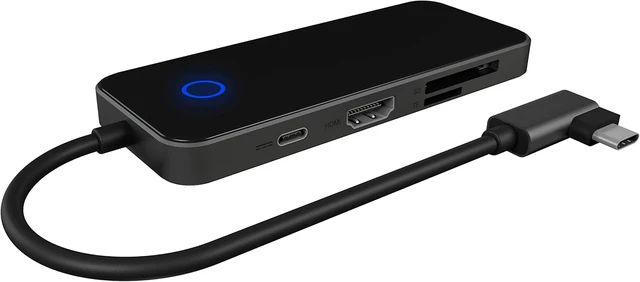 Alt view image 7 of 7 - Icy Box 8-in-1 USB-C Hub with Scratch-Resistant Glass Surface, 4K HDMI, USB 3.0 Hub, Card Reader, 100W Power Delivery, 3.5mm Audio, Aluminium, Black/Grey