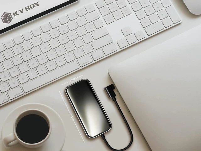 Alt view image 6 of 7 - Icy Box 8-in-1 USB-C Hub with Scratch-Resistant Glass Surface, 4K HDMI, USB 3.0 Hub, Card Reader, 100W Power Delivery, 3.5mm Audio, Aluminium, Black/Grey