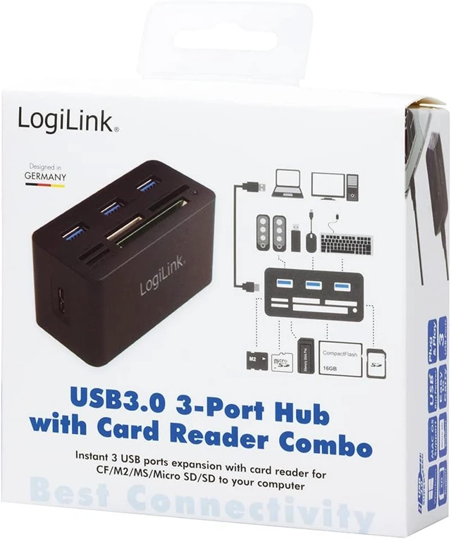 Alt view image 7 of 7 - LogiLink Compatible Hub USB 3.0 avec lecteur de Carte All-in-One, Noir
