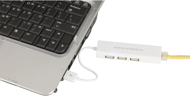 Alt view image 3 of 3 - USB 2.0 to Ethernet Adaptor with 3-Port USB Hub