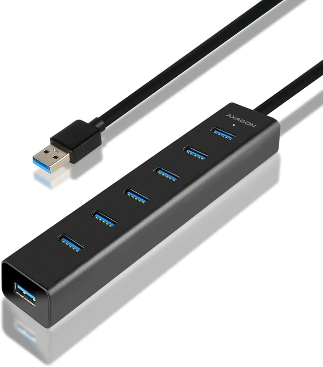 Main image of AXAGON HUE-SA7BP Active/Passive USB 3.0 Hub with 7 USB Ports, 40 cm Cable, Includes Power Supply, 5 V/2 A, Ideal for Desk and Office