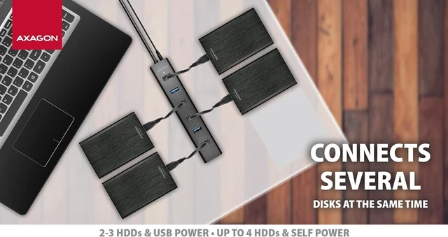 Alt view image 4 of 7 - AXAGON HUE-SA7BP Active/Passive USB 3.0 Hub with 7 USB Ports, 40 cm Cable, Includes Power Supply, 5 V/2 A, Ideal for Desk and Office