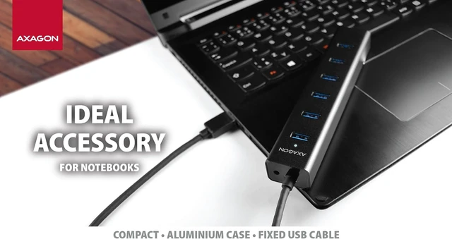 Alt view image 6 of 7 - AXAGON HUE-SA7BP Active/Passive USB 3.0 Hub with 7 USB Ports, 40 cm Cable, Includes Power Supply, 5 V/2 A, Ideal for Desk and Office