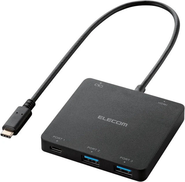 Main image of Elecom U3HC-DC03BBK USB 3.1 Type-C Hub, 3 Ports (A x 2/Type-C x 1), HDMI Output + 1 Type-C for PC Charging, Bus Power, Compatible with MacBook, iPad, Surface GO Pro 7, Chromebook, etc. USB PD, Black