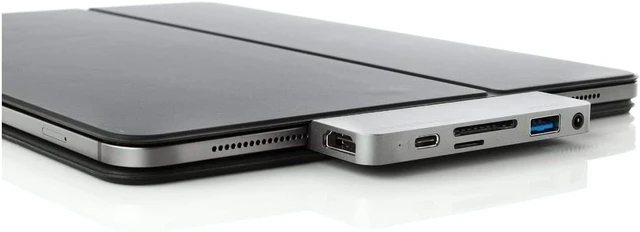Alt view image 6 of 7 - Targus HyperDrive 6-in-1 USB-C Hub for iPad Pro/Air - Silver, (HD319B)