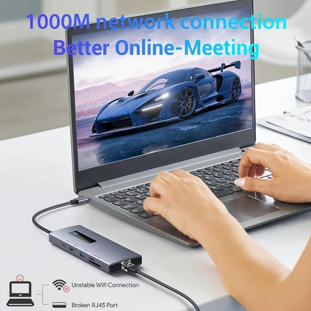 Alt view image 2 of 7 - USB C Hub 10-in-1 Multiport Adapter Suitable for Laptops, Dual 4K HDMI Monitor Support, 100W PD Charging, Gigabit Ethernet, 3 USB 3.0 Ports, SD/TF Card Reader, USB C Hub
