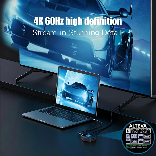 Alt view image 6 of 6 - USB C Hub 8 in 1 with 4K HDMI, PD 100W, Dual USB-A 3.1, USB-C 3.1, SD/TF Card Reader, LCD Screen, Touch Control, Built-in Cooling Fan, Tempered Glass