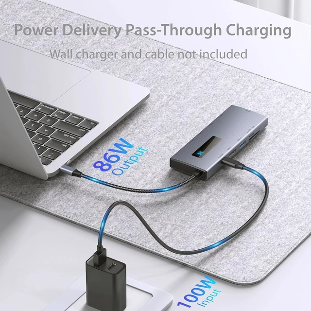 Alt view image 5 of 7 - USB C Hub 10-in-1 Multiport Adapter Suitable for Laptops, Dual 4K HDMI Monitor Support, 100W PD Charging, Gigabit Ethernet, 3 USB 3.0 Ports, SD/TF Card Reader, USB C Hub