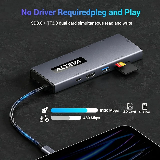Alt view image 3 of 7 - USB C Hub 10-in-1 Multiport Adapter Suitable for Laptops, Dual 4K HDMI Monitor Support, 100W PD Charging, Gigabit Ethernet, 3 USB 3.0 Ports, SD/TF Card Reader, USB C Hub