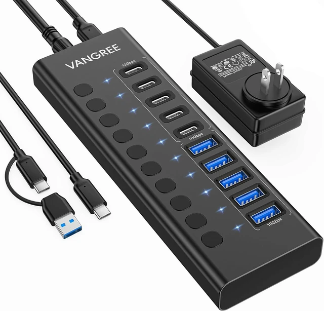 Main image of VANGREE Powered USB Hub,10 Ports 10Gbps USB C Hub, 5*USB-A 3.2+5*USB-C 3.2