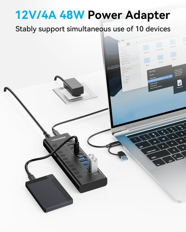 Alt view image 4 of 7 - VANGREE Powered USB Hub,10 Ports 10Gbps USB C Hub, 5*USB-A 3.2+5*USB-C 3.2