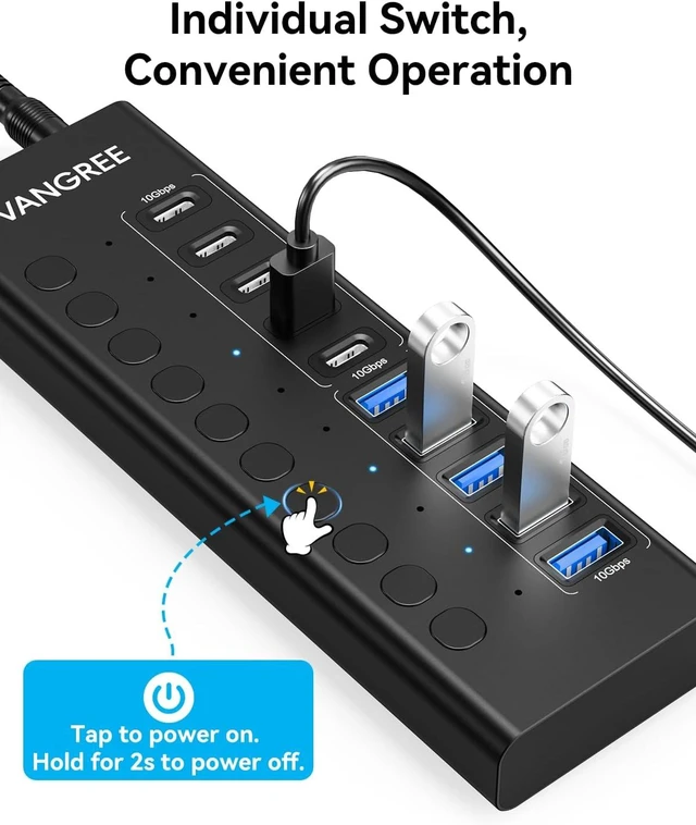 Alt view image 5 of 7 - VANGREE Powered USB Hub,10 Ports 10Gbps USB C Hub, 5*USB-A 3.2+5*USB-C 3.2