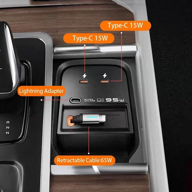 Alt view image 2 of 7 - USB Hub for Volvo xc60 XC90 S60 V90, Retractable Hub Docking Station with Fast Charging Cable Multi Port, Accessories Docking Station of Center Console (tuozhanwu-D)
