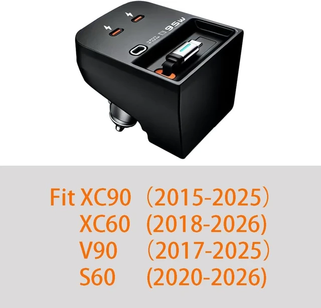 Alt view image 3 of 7 - USB Hub for Volvo xc60 XC90 S60 V90, Retractable Hub Docking Station with Fast Charging Cable Multi Port, Accessories Docking Station of Center Console (tuozhanwu-D)