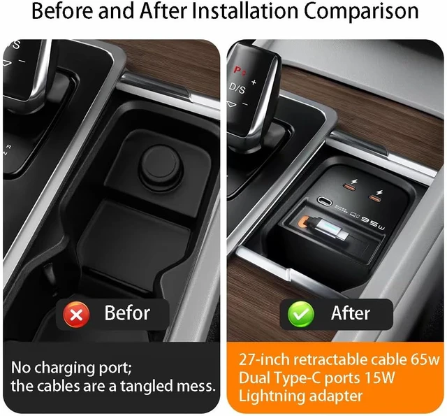 Alt view image 4 of 7 - USB Hub for Volvo xc60 XC90 S60 V90, Retractable Hub Docking Station with Fast Charging Cable Multi Port, Accessories Docking Station of Center Console (tuozhanwu-D)