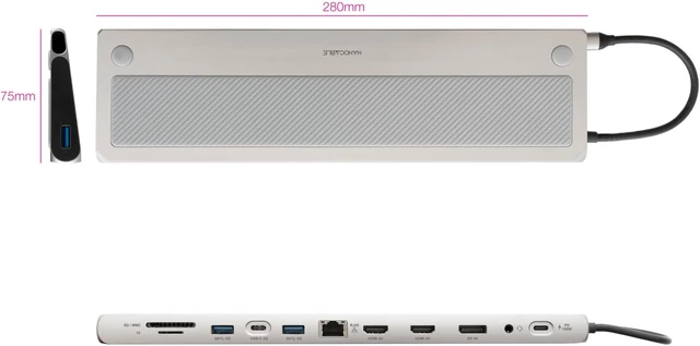 Alt view image 2 of 5 - NANOCABLE 10.16.1012 USB-C Hub 12 in 1, USB-C 3.1 to 3X USB-A 3.0, USB-C 3.0, USB-C PD 100W, 2X HDMI 4K60Hz, DP 4K60Hz, RJ45 1Gbps, SD/TF, 3.5 mm Jack, Grey