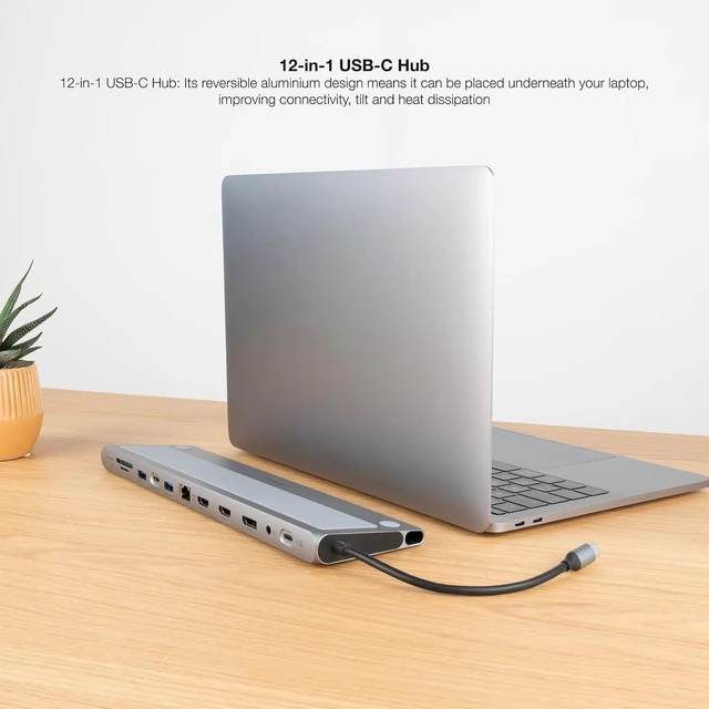Alt view image 3 of 5 - NANOCABLE 10.16.1012 USB-C Hub 12 in 1, USB-C 3.1 to 3X USB-A 3.0, USB-C 3.0, USB-C PD 100W, 2X HDMI 4K60Hz, DP 4K60Hz, RJ45 1Gbps, SD/TF, 3.5 mm Jack, Grey