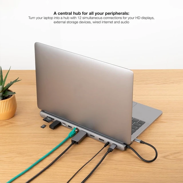 Alt view image 5 of 5 - NANOCABLE 10.16.1012 USB-C Hub 12 in 1, USB-C 3.1 to 3X USB-A 3.0, USB-C 3.0, USB-C PD 100W, 2X HDMI 4K60Hz, DP 4K60Hz, RJ45 1Gbps, SD/TF, 3.5 mm Jack, Grey
