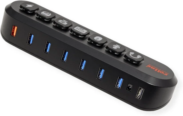 Alt view image 2 of 7 - ROLINE USB 3.2 Gen 1 Hub, 7 Ports, Interchangeable Buttons, Type A Connection Cable
