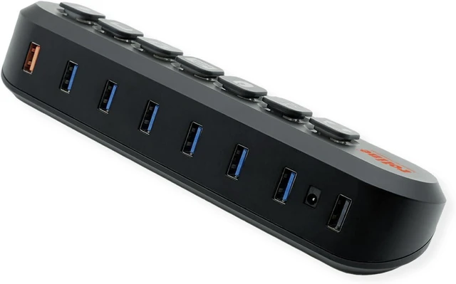 Alt view image 7 of 7 - ROLINE USB 3.2 Gen 1 Hub, 7 Ports, Interchangeable Buttons, Type A Connection Cable
