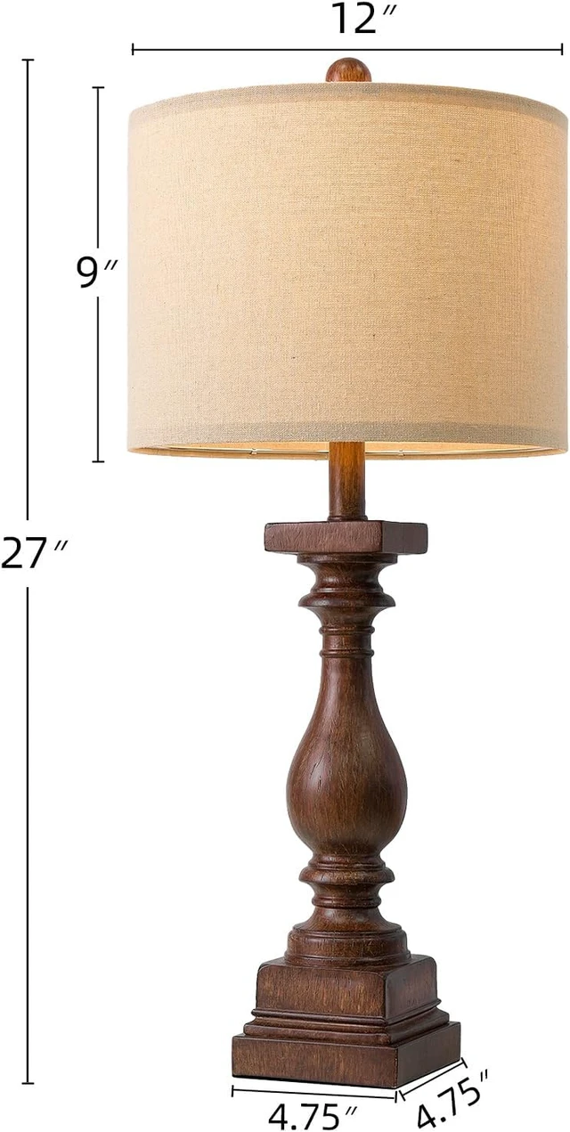 Alt view image 4 of 7 - BOBOMOMO 27" Farmhouse Living Room Lamps with USB-A +C Ports, Vintage Rustic Bedside Night Stand Lamps Set of 2, Linen Shade, Retro Side Table Lamps for Living Room, Bedroom (Blubs not Included)