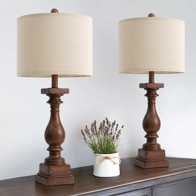 Alt view image 5 of 7 - BOBOMOMO 27" Farmhouse Living Room Lamps with USB-A +C Ports, Vintage Rustic Bedside Night Stand Lamps Set of 2, Linen Shade, Retro Side Table Lamps for Living Room, Bedroom (Blubs not Included)