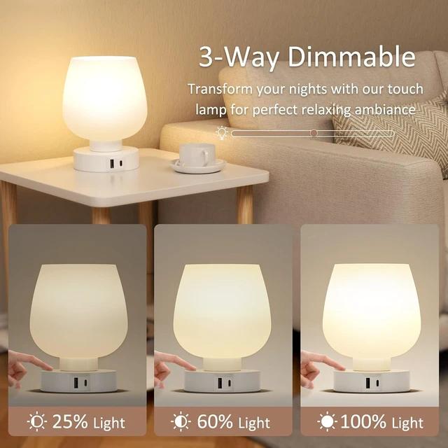 Alt view image 2 of 7 - Seealle Small Touch Table Lamp for Nightstand, 3 Way Dimmable Bedside Lamp