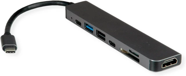 Main image of VALUE USB Type C Docking Station, HDMI 4K60, 2X USB 2.0 (A+C) + 1x USB3.2 Gen1 (A), 1x PD, 1x SD/TF