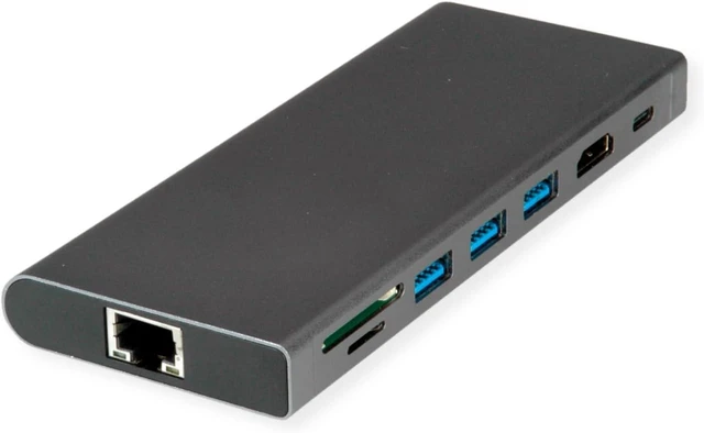 Main image of VALUE USB Typ C Dockingstation, HDMI 4K60, 4X US3.2Gen1 (1x C + 3X A), 1x PD, 1x SD/TF, 1x RJ45, 1x 3.5mm