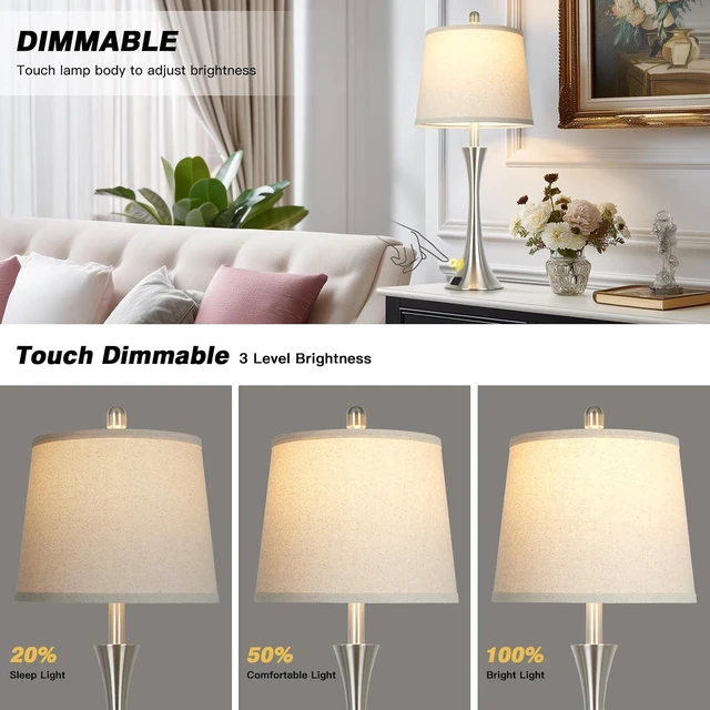 Alt view image 5 of 7 - Rinweey 27.5" Silver Table Lamps, Touch Bedside Lamps with USB C+A Ports, 3 Way Dimmable Nightstand Lamps for Bedroom, Living Room, Office, Silver Lamp with Beige Lampshade, Bulbs Included (1 Pack)