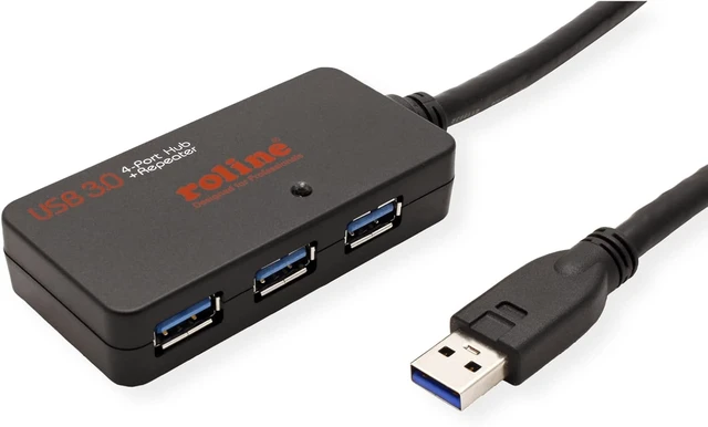 Alt view image 3 of 4 - ROLINE USB 3.2 Gen 1 4-Port Hub with Repeater 10 m Black