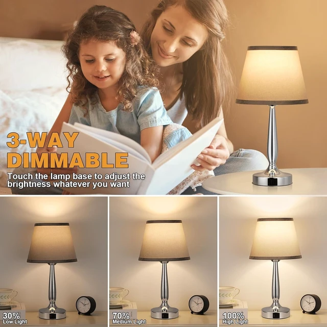 Alt view image 5 of 7 - Kakanuo Touch Table Lamp for Bedroom, Small Bedside Lamp with USB C Charging Port, 3 Way Dimmable Touch Control Nightstand Lamp for Living Room and Office, Gray Shade and Silver Base