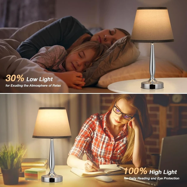 Alt view image 6 of 7 - Kakanuo Touch Table Lamp for Bedroom, Small Bedside Lamp with USB C Charging Port, 3 Way Dimmable Touch Control Nightstand Lamp for Living Room and Office, Gray Shade and Silver Base